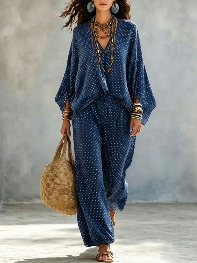 Retro Polka Dot Loungewear Set – Cozy Chic Two-Piece for Women