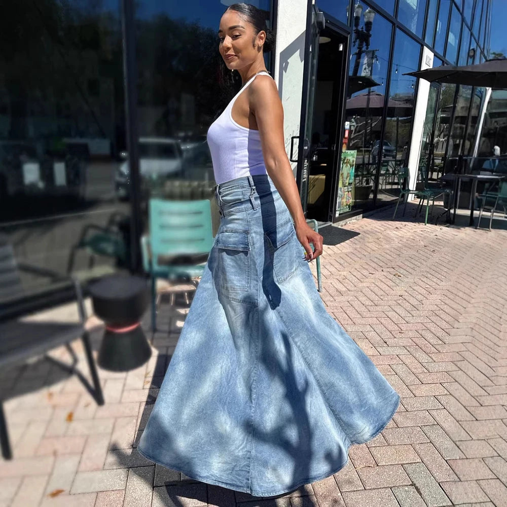 High-Waist Slit Wide-Leg Denim Culottes