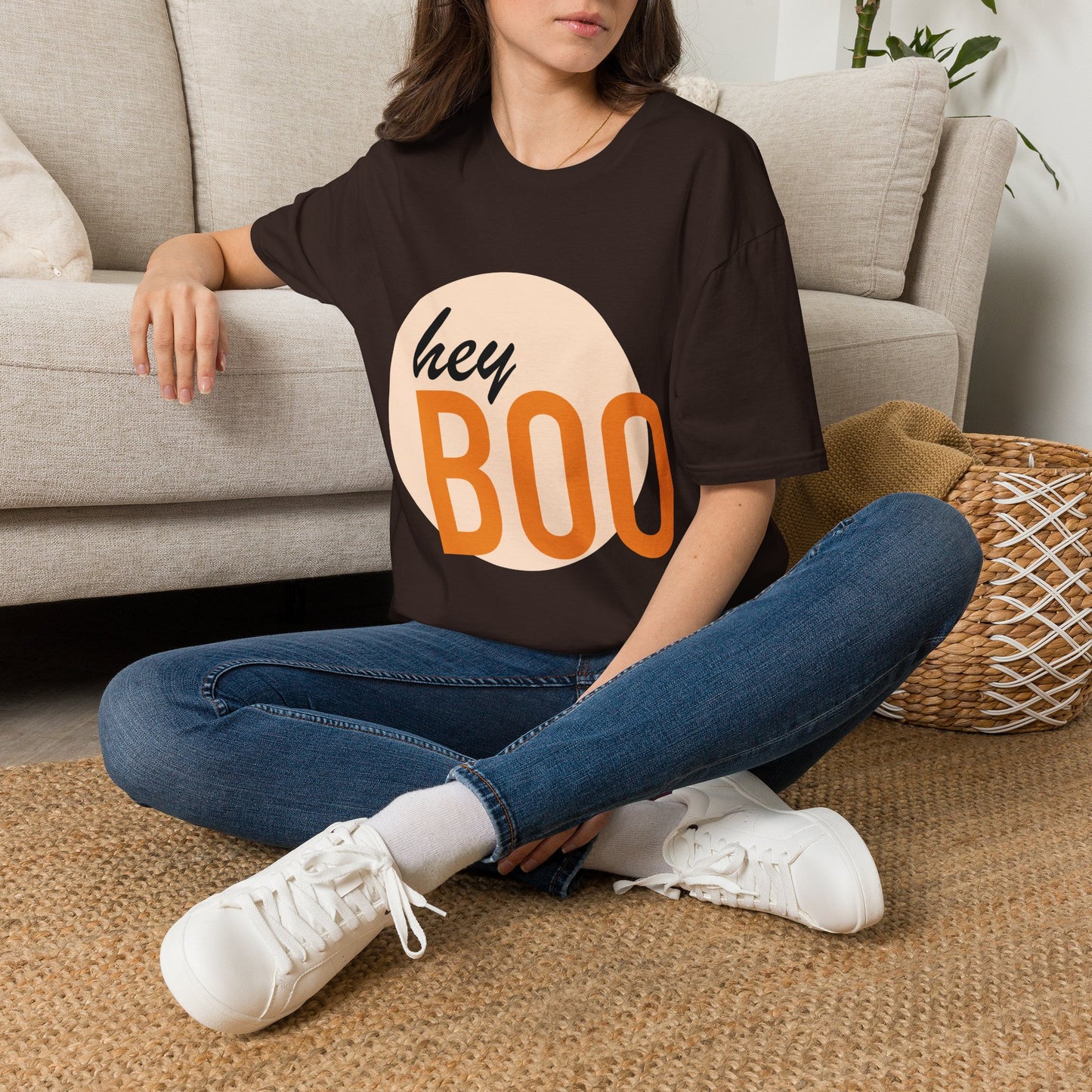 Hey Boo T-Shirt — Retro Peach Graphic Tee