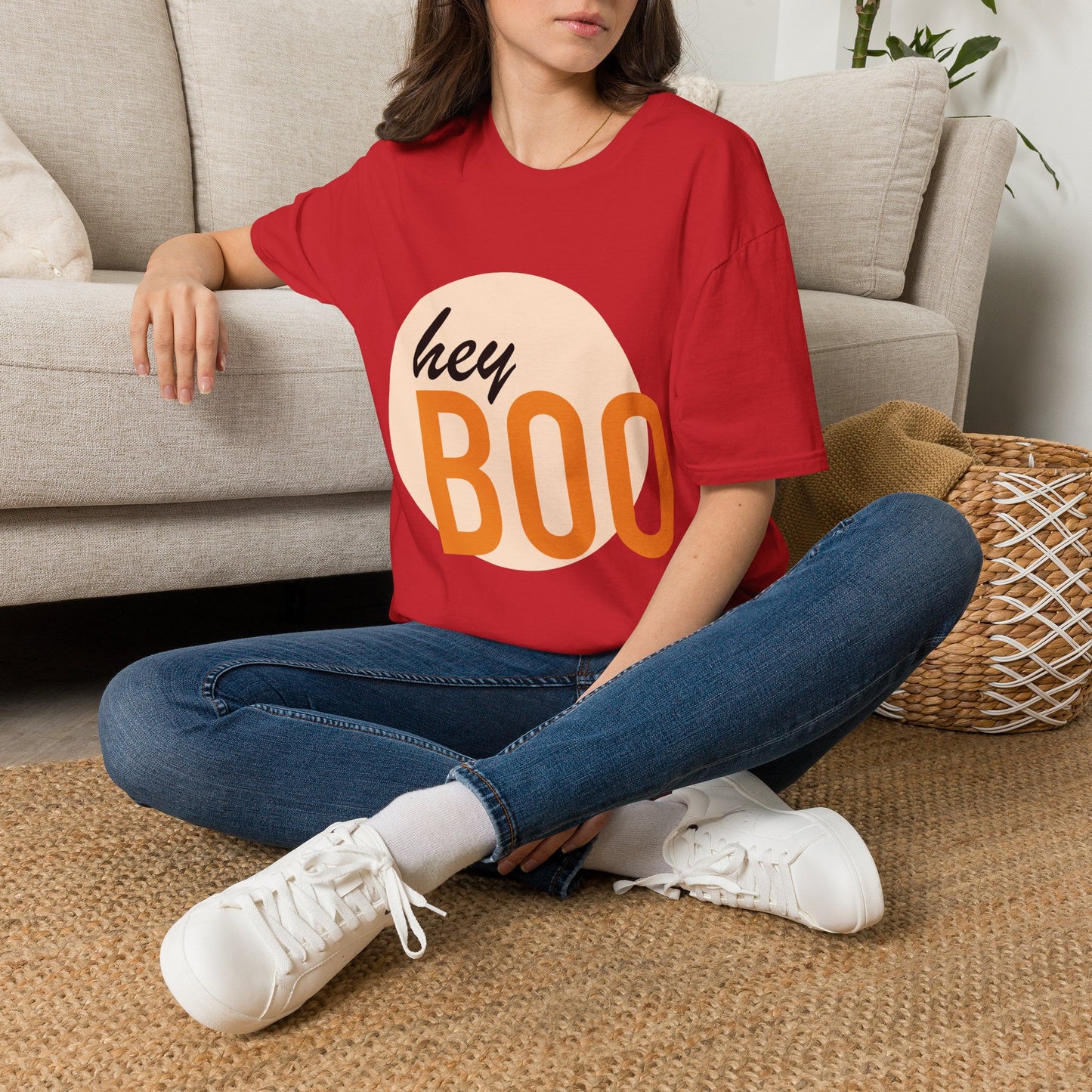 Hey Boo T-Shirt — Retro Peach Graphic Tee