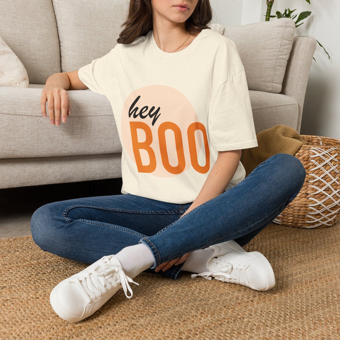 Hey Boo T-Shirt — Retro Peach Graphic Tee