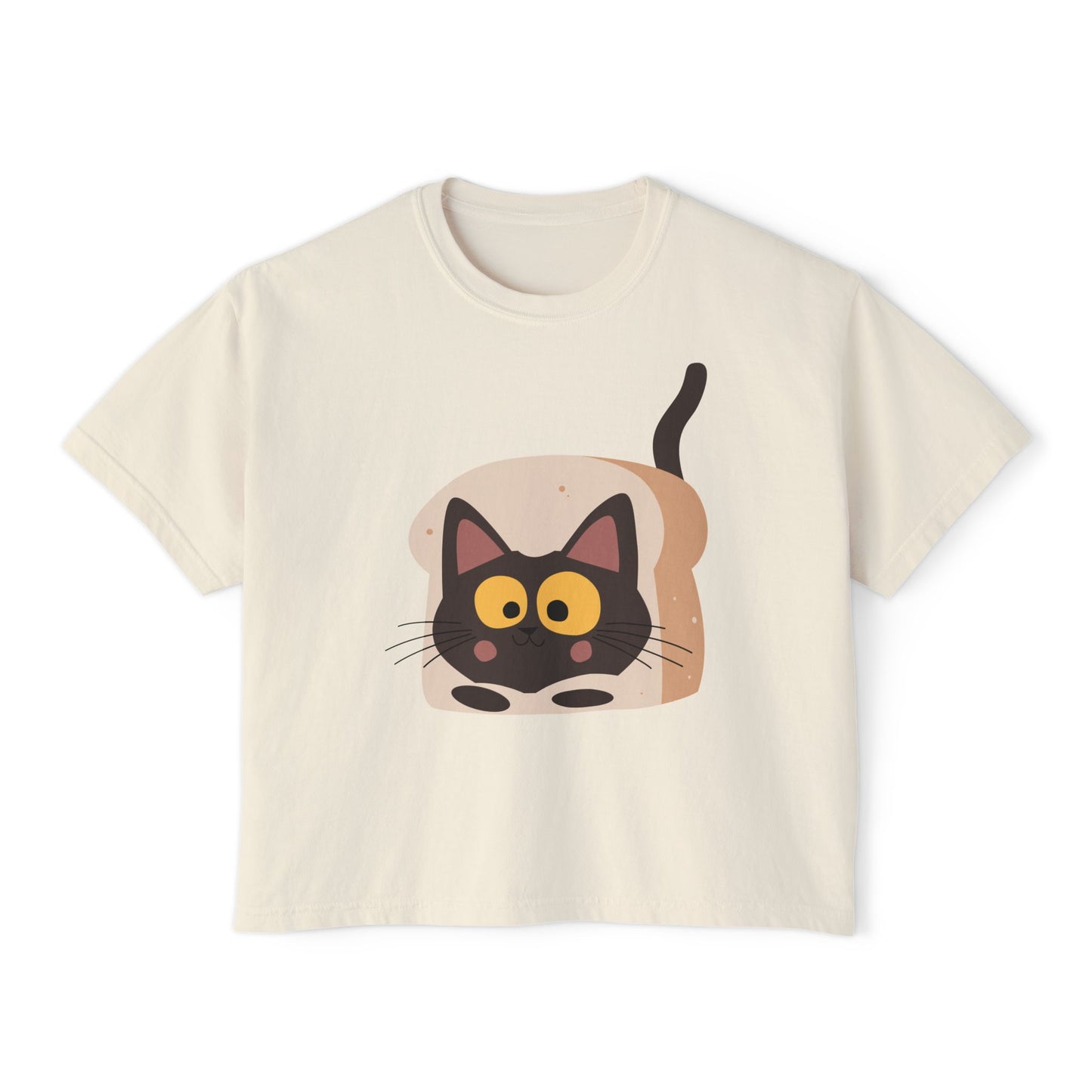 Cat-in-Toast Women's Boxy Tee — Cute Cartoon Black Cat Graphic