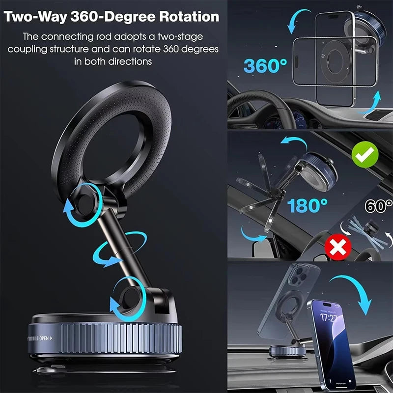 Magnetic Vacuum Car Phone Mount – Hands-Free Phone Holder for Car, Kitchen & Desk