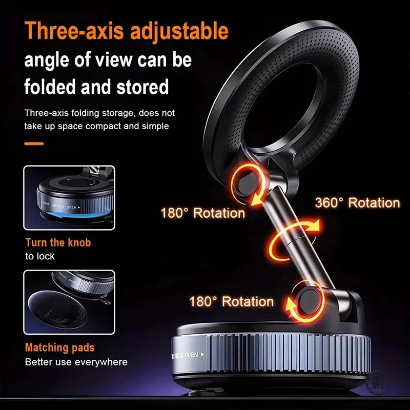 Magnetic Vacuum Car Phone Mount – Hands-Free Phone Holder for Car, Kitchen & Desk