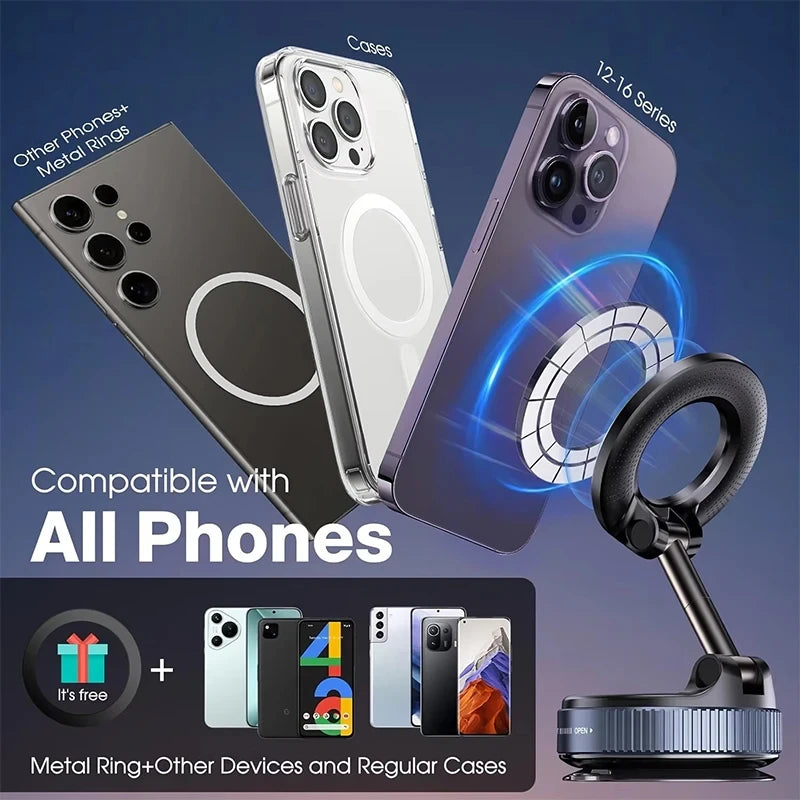 Magnetic Vacuum Car Phone Mount – Hands-Free Phone Holder for Car, Kitchen & Desk