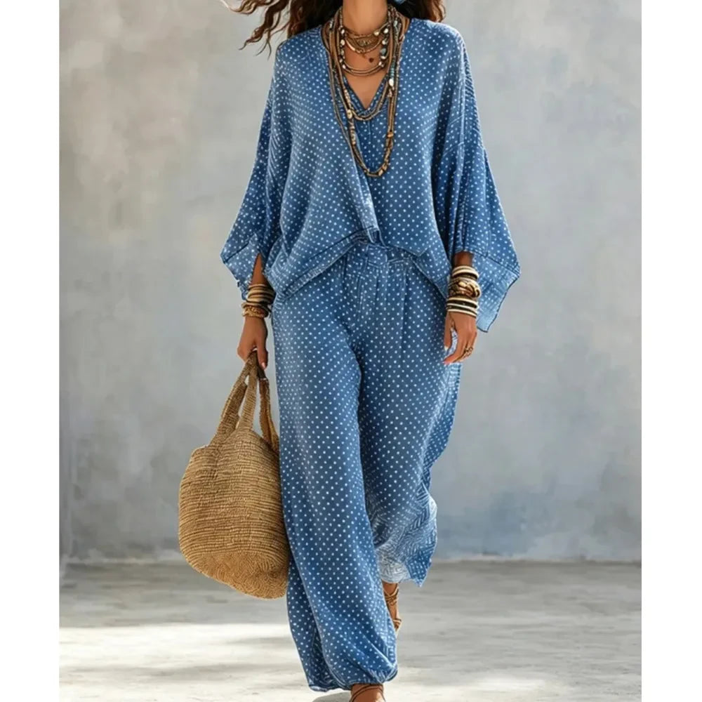 Retro Polka Dot Loungewear Set – Cozy Chic Two-Piece for Women