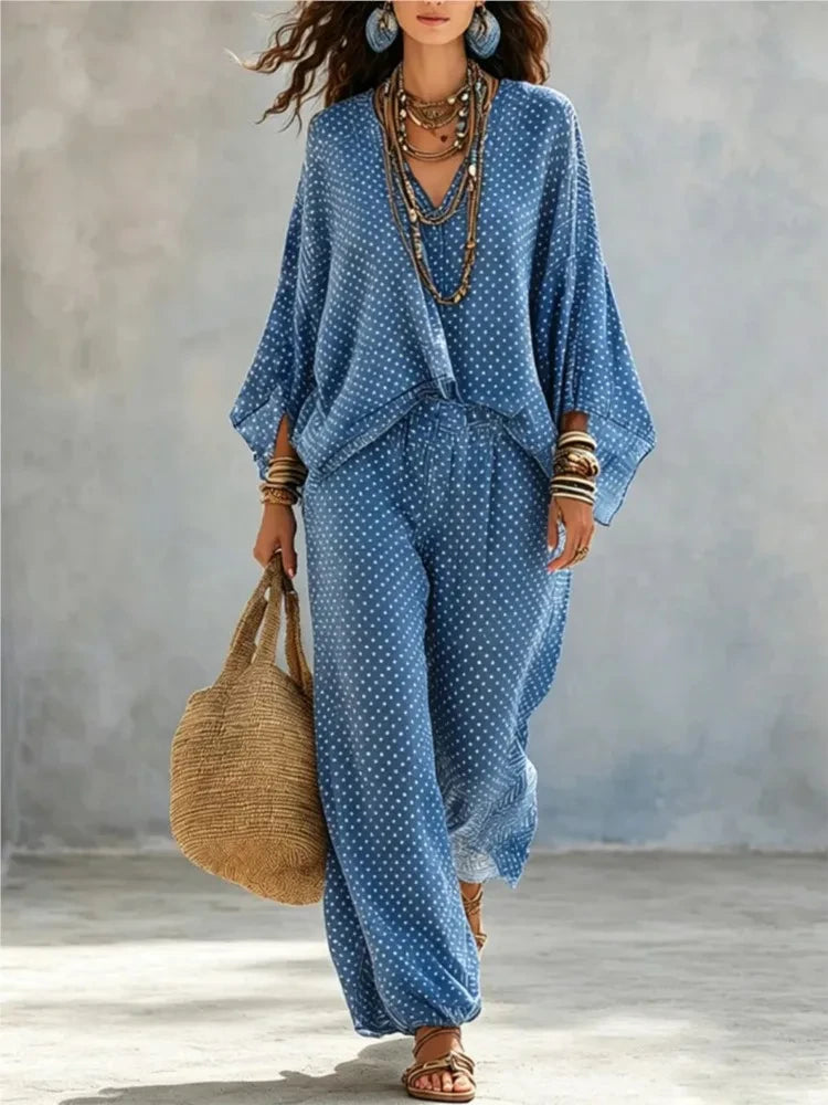 Retro Polka Dot Loungewear Set – Cozy Chic Two-Piece for Women