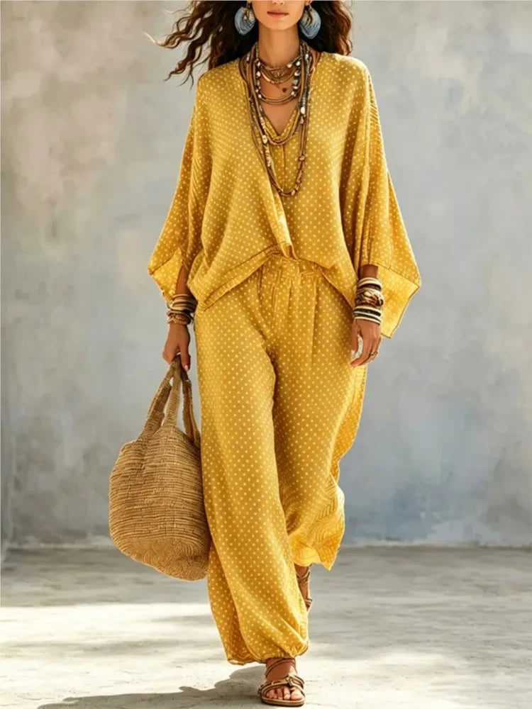 Retro Polka Dot Loungewear Set – Cozy Chic Two-Piece for Women