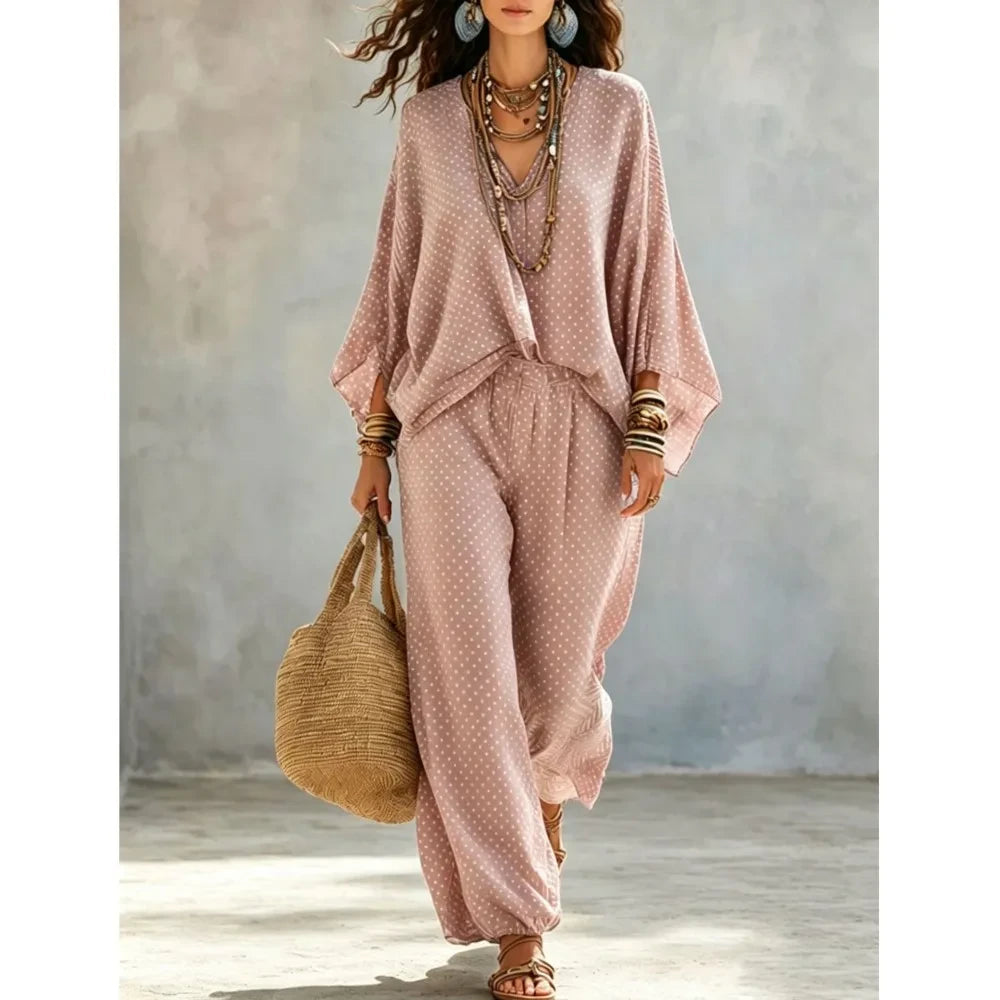Retro Polka Dot Loungewear Set – Cozy Chic Two-Piece for Women