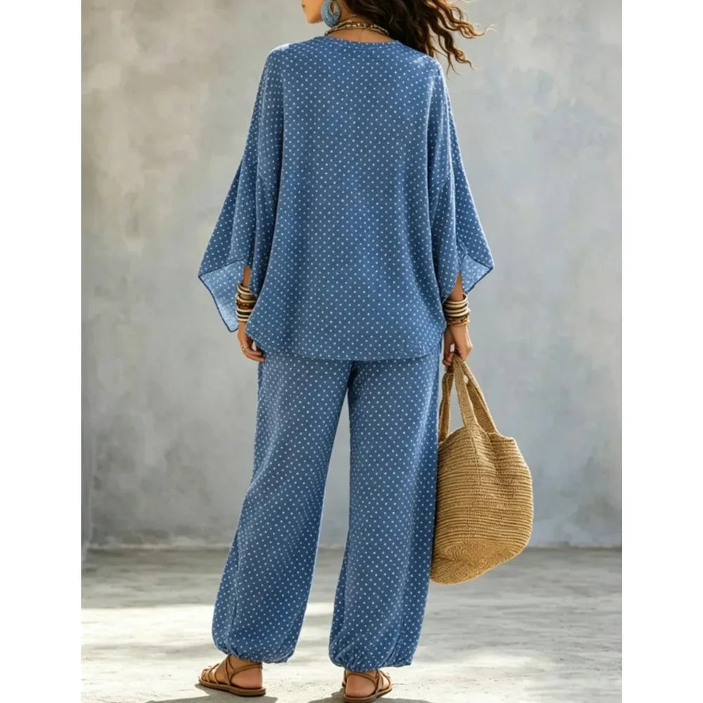Retro Polka Dot Loungewear Set – Cozy Chic Two-Piece for Women
