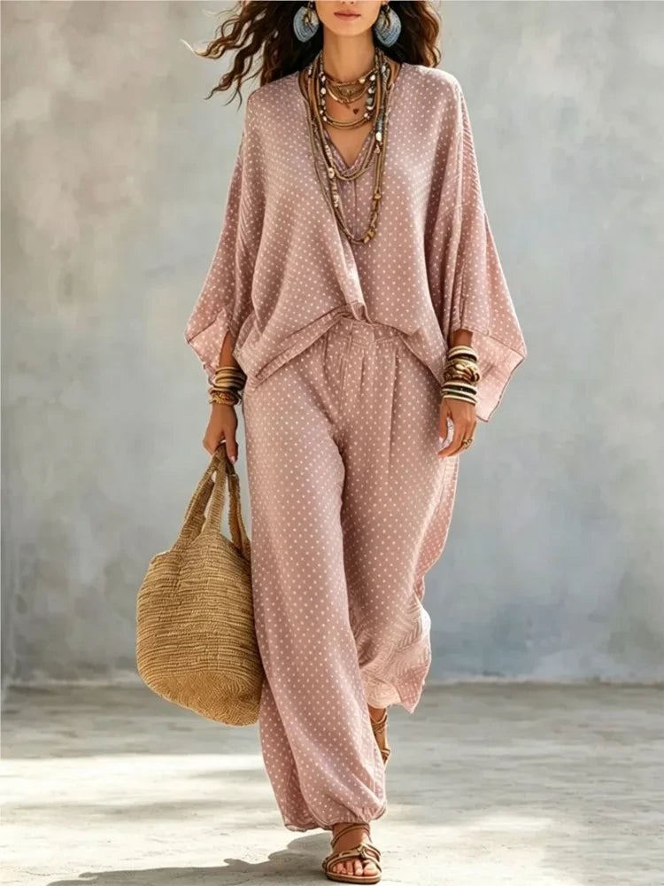 Retro Polka Dot Loungewear Set – Cozy Chic Two-Piece for Women