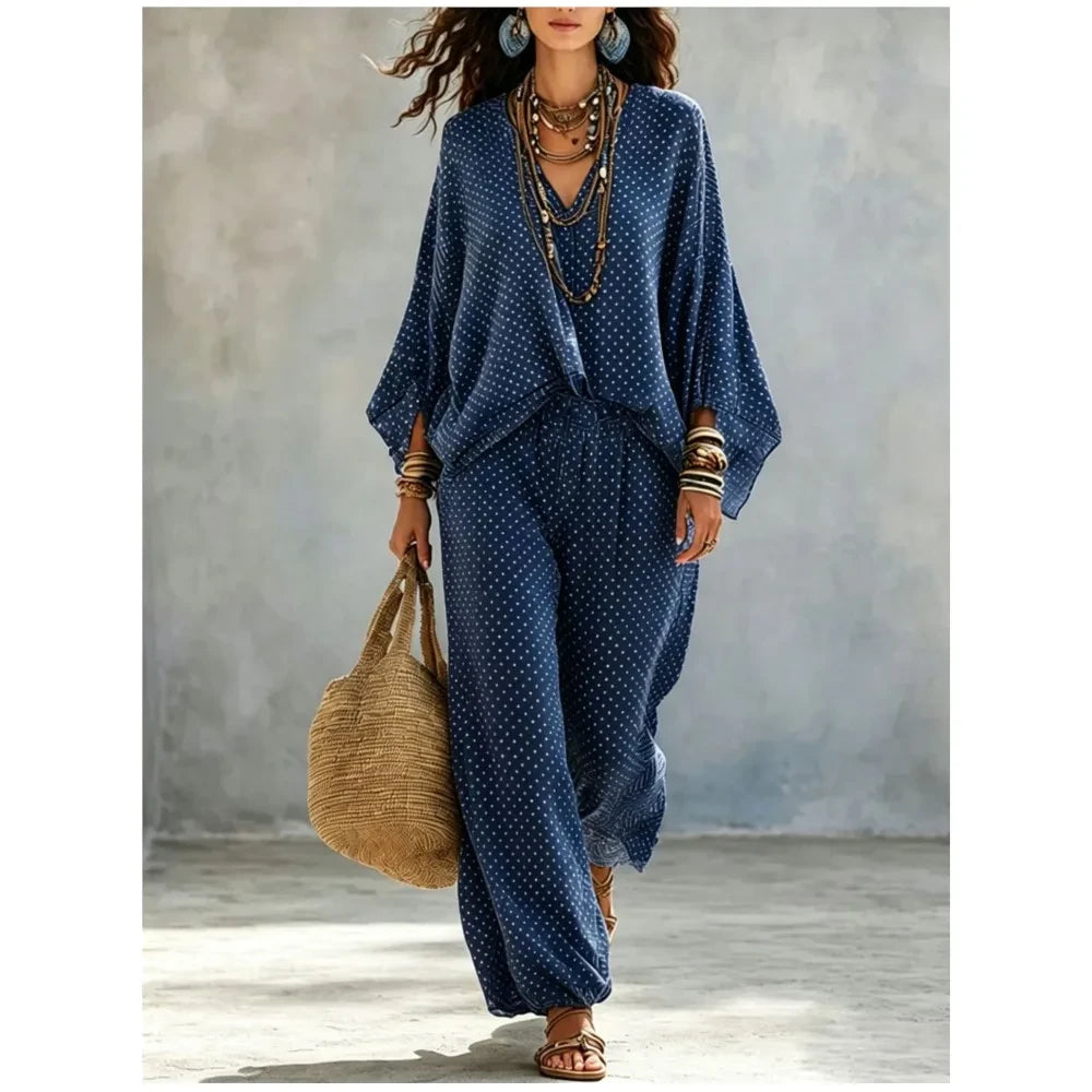Retro Polka Dot Loungewear Set – Cozy Chic Two-Piece for Women