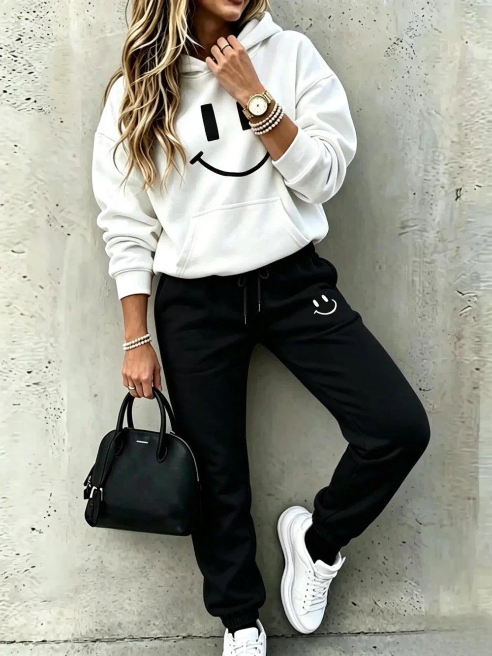 Smile Print Tracksuit Set – Cozy Loungewear & Streetwear for Women