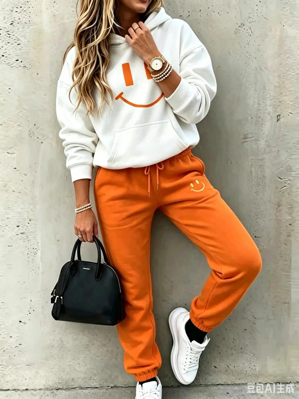 Smile Print Tracksuit Set – Cozy Loungewear & Streetwear for Women