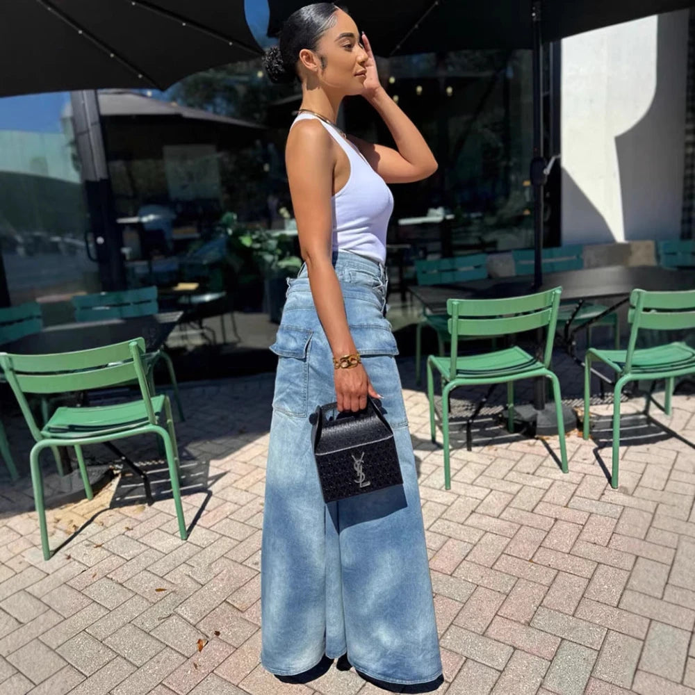 High-Waist Slit Wide-Leg Denim Culottes