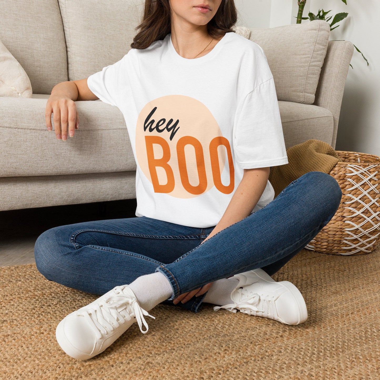 Hey Boo T-Shirt — Retro Peach Graphic Tee