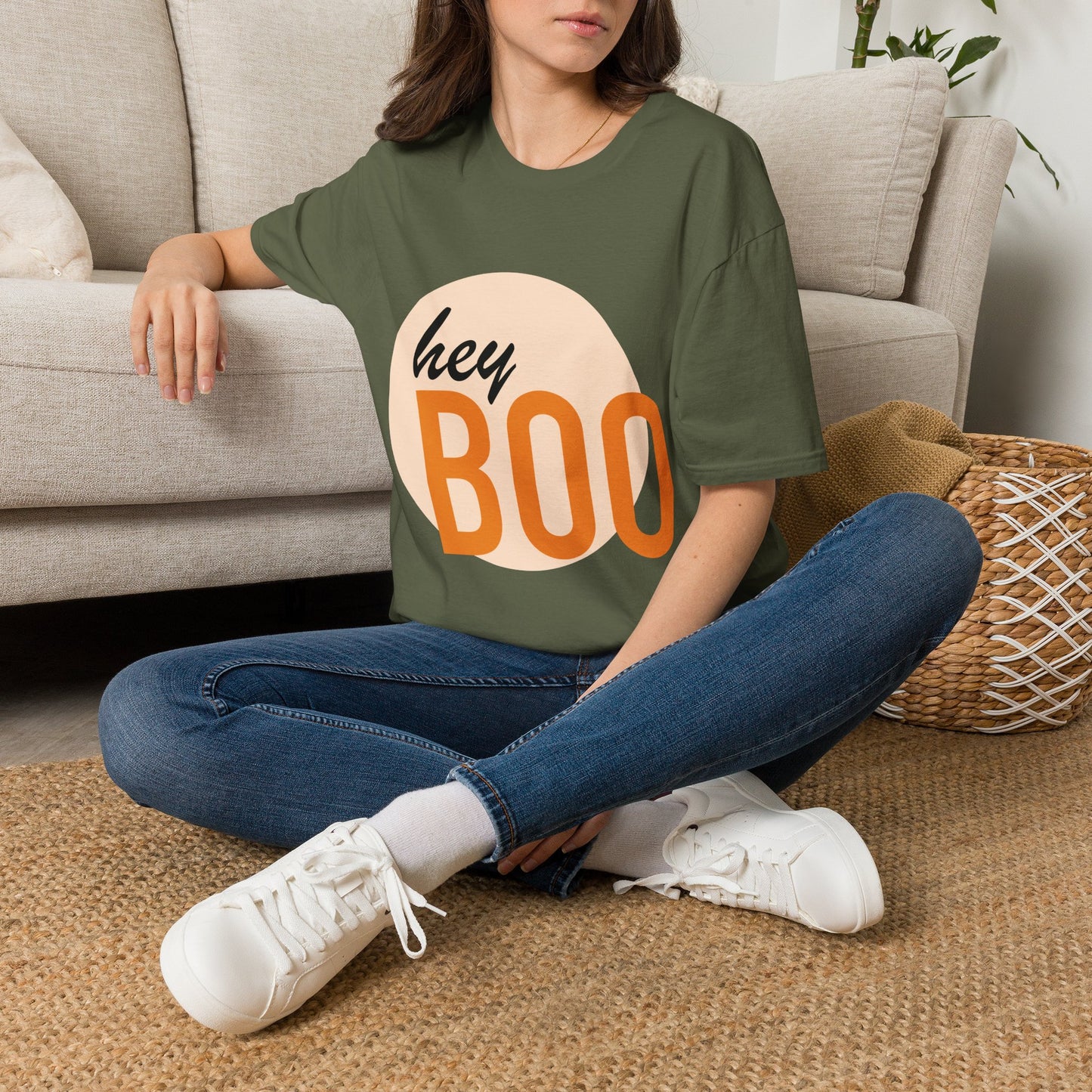 Hey Boo T-Shirt — Retro Peach Graphic Tee
