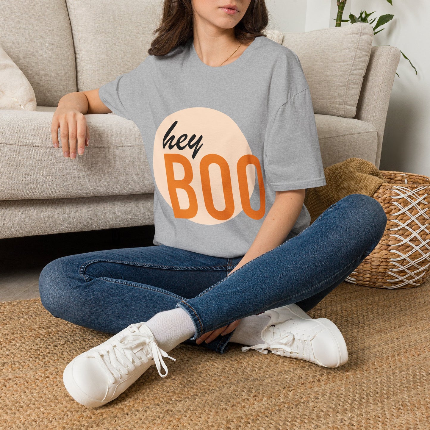 Hey Boo T-Shirt — Retro Peach Graphic Tee