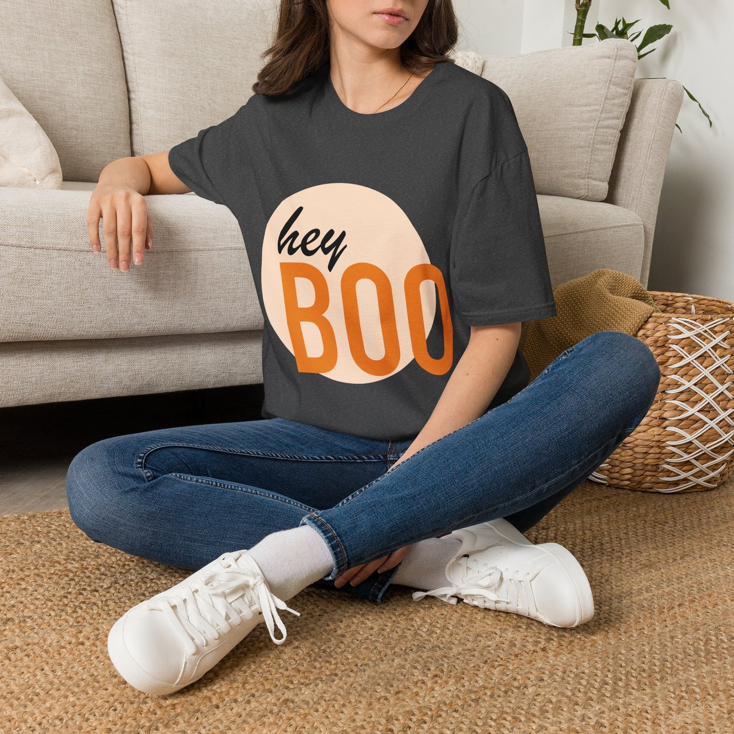 Hey Boo T-Shirt — Retro Peach Graphic Tee