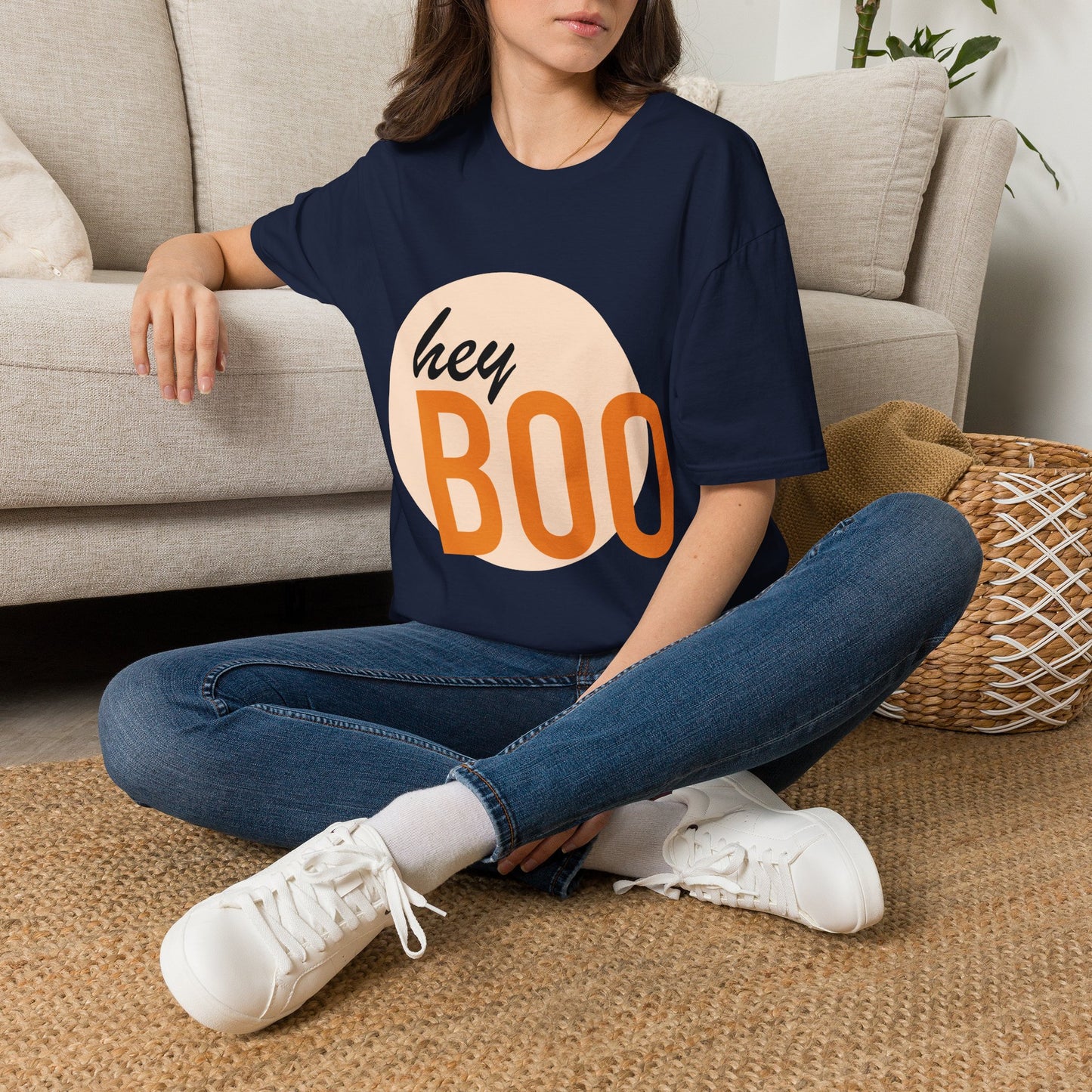 Hey Boo T-Shirt — Retro Peach Graphic Tee