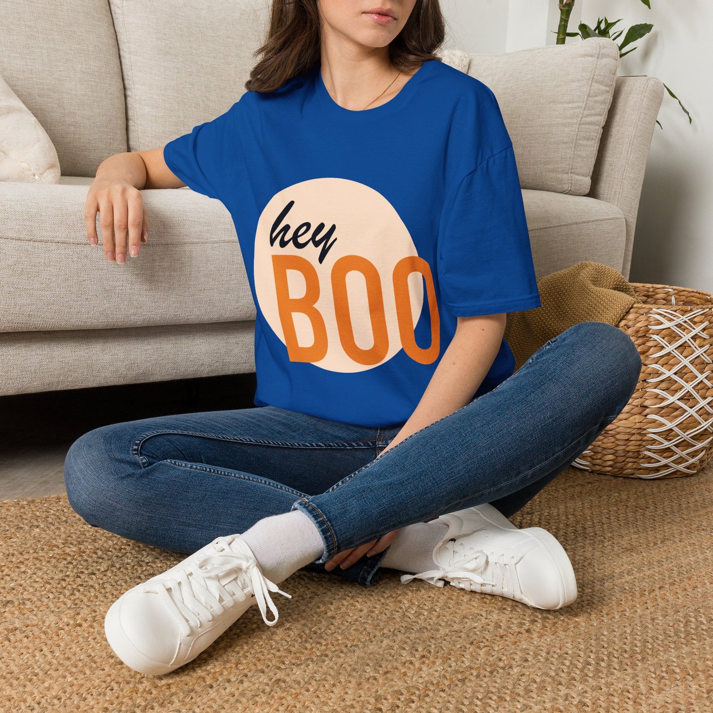 Hey Boo T-Shirt — Retro Peach Graphic Tee