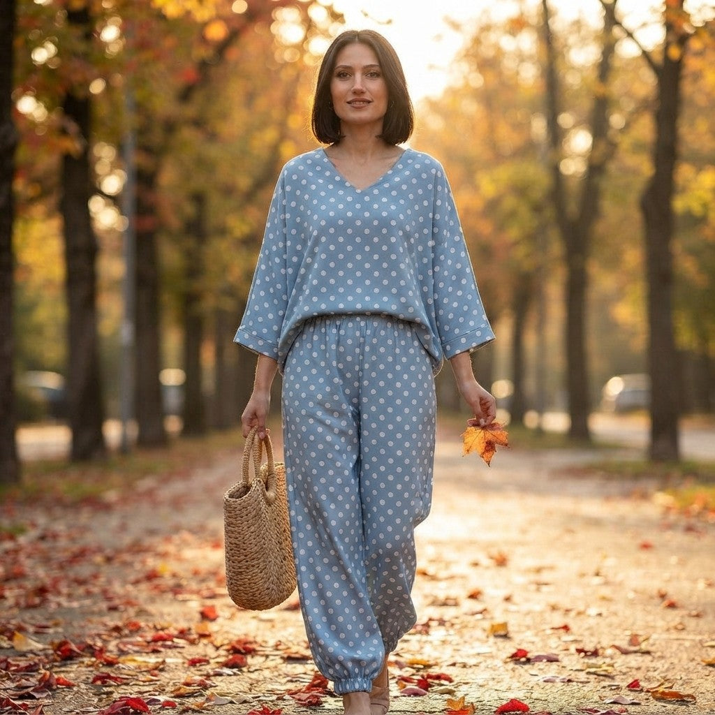 Retro Polka Dot Loungewear Set – Cozy Chic Two-Piece for Women