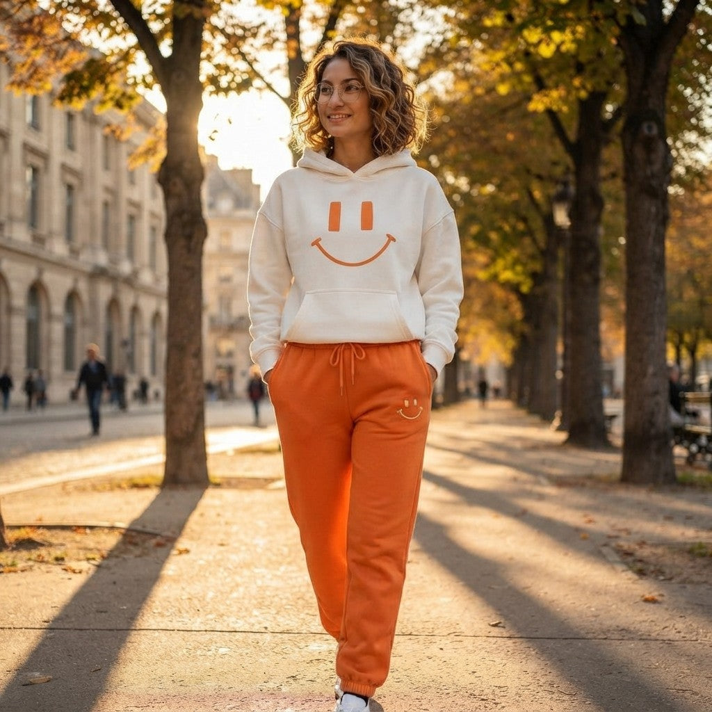 Smile Print Tracksuit Set – Cozy Loungewear & Streetwear for Women