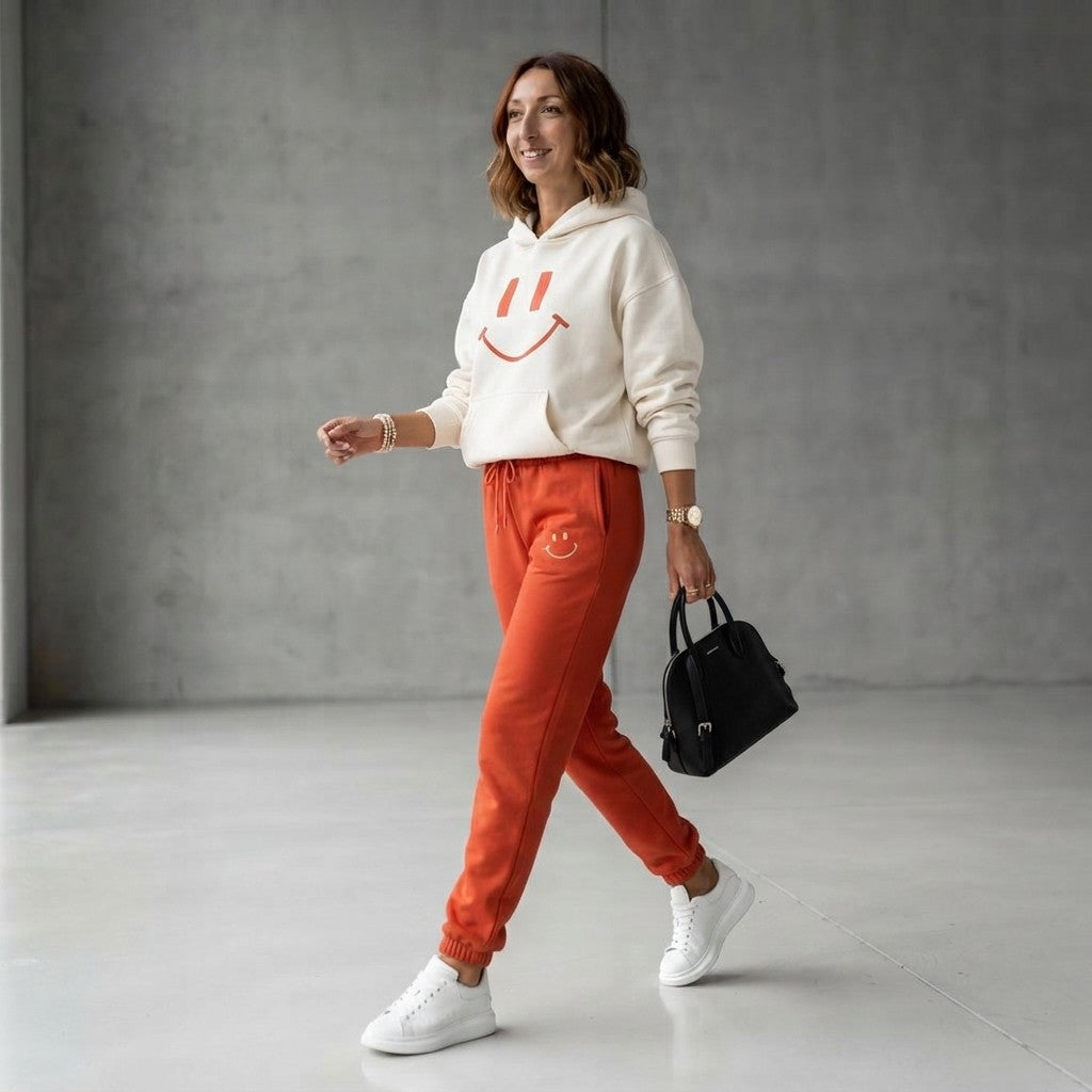 Smile Print Tracksuit Set – Cozy Loungewear & Streetwear for Women