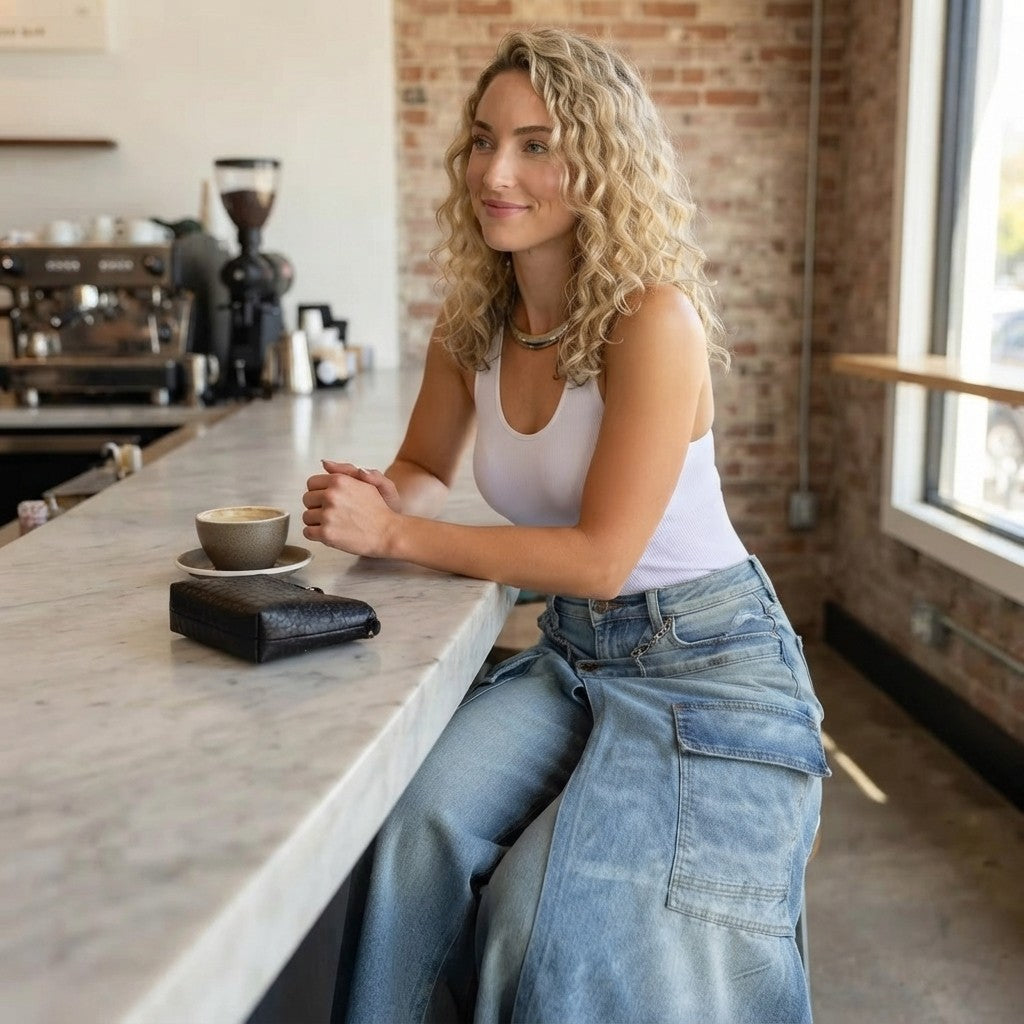High-Waist Slit Wide-Leg Denim Culottes